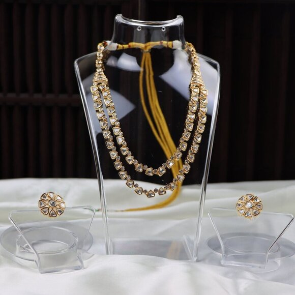 Double-Layer Kundan Necklace & Earrings Set, JP32 - Picture 8 of 12